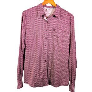 Cinch XL Burgundy Print Button down Long Sleeve Shirt Western Ranch Rodeo Work